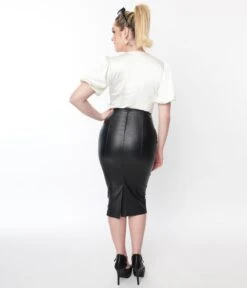 Unique Vintage Black Faux Leather Sailor Sierra Pencil Skirt -Pleaser Clothing Store unique vintage black faux leather sailor sierra pencil skirt 885196