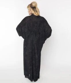 Unique Vintage Black Flocked Spiderweb Keyhole Caftan -Pleaser Clothing Store unique vintage black flocked spiderweb keyhole caftan 258231