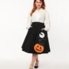 Unique Vintage Black Halloween Music Box Soda Shop Swing Skirt