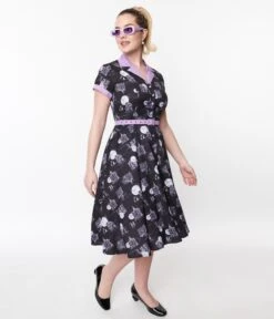 Unique Vintage Black Haunted House Swing Shirt Dress -Pleaser Clothing Store unique vintage black haunted house swing shirt dress 141814