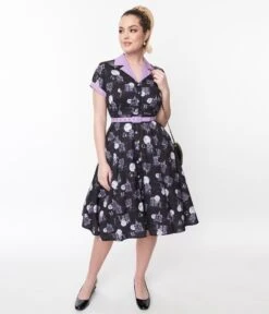 Unique Vintage Black Haunted House Swing Shirt Dress -Pleaser Clothing Store unique vintage black haunted house swing shirt dress 982078