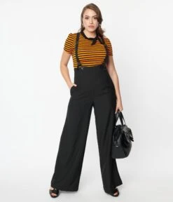 Unique Vintage Black High Waist Suspender Pants -Pleaser Clothing Store unique vintage black high waist suspender pants 566662