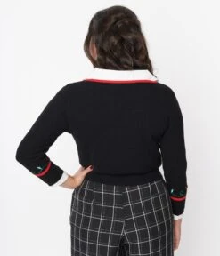 Unique Vintage Black Holiday Lights Crop Cardigan -Pleaser Clothing Store unique vintage black holiday lights crop cardigan 189075