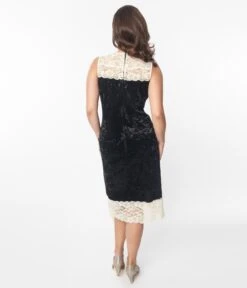 Unique Vintage Black & Ivory Velvet Lace Flapper Dress -Pleaser Clothing Store unique vintage black ivory velvet lace flapper dress 511965