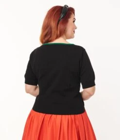 Unique Vintage Black June-O-Ween Embroidered Cropped Dandy Cardigan -Pleaser Clothing Store unique vintage black june o ween embroidered cropped dandy cardigan 148309