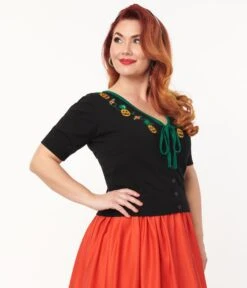 Unique Vintage Black June-O-Ween Embroidered Cropped Dandy Cardigan -Pleaser Clothing Store unique vintage black june o ween embroidered cropped dandy cardigan 815542