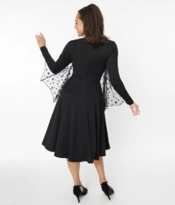 Unique Vintage Black & Mesh Bat Swing Dress -Pleaser Clothing Store unique vintage black mesh bat swing dress 450160