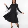 Unique Vintage Black & Mesh Bat Swing Dress