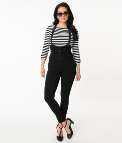 Unique Vintage Black Moorehead Skinny Suspender Pants -Pleaser Clothing Store unique vintage black moorehead skinny suspender pants 393102