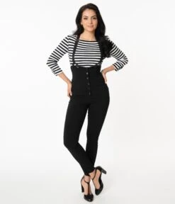 Unique Vintage Black Moorehead Skinny Suspender Pants -Pleaser Clothing Store unique vintage black moorehead skinny suspender pants 553117