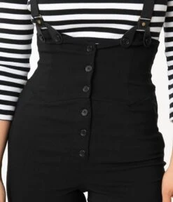 Unique Vintage Black Moorehead Skinny Suspender Pants -Pleaser Clothing Store unique vintage black moorehead skinny suspender pants 630284