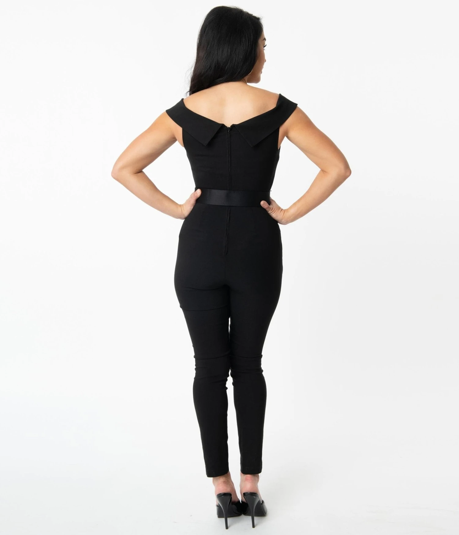 Unique Vintage Black Off Shoulder Gillian Jumpsuit 2 Unique Vintage Black Off Shoulder Gillian Jumpsuit - Image 2