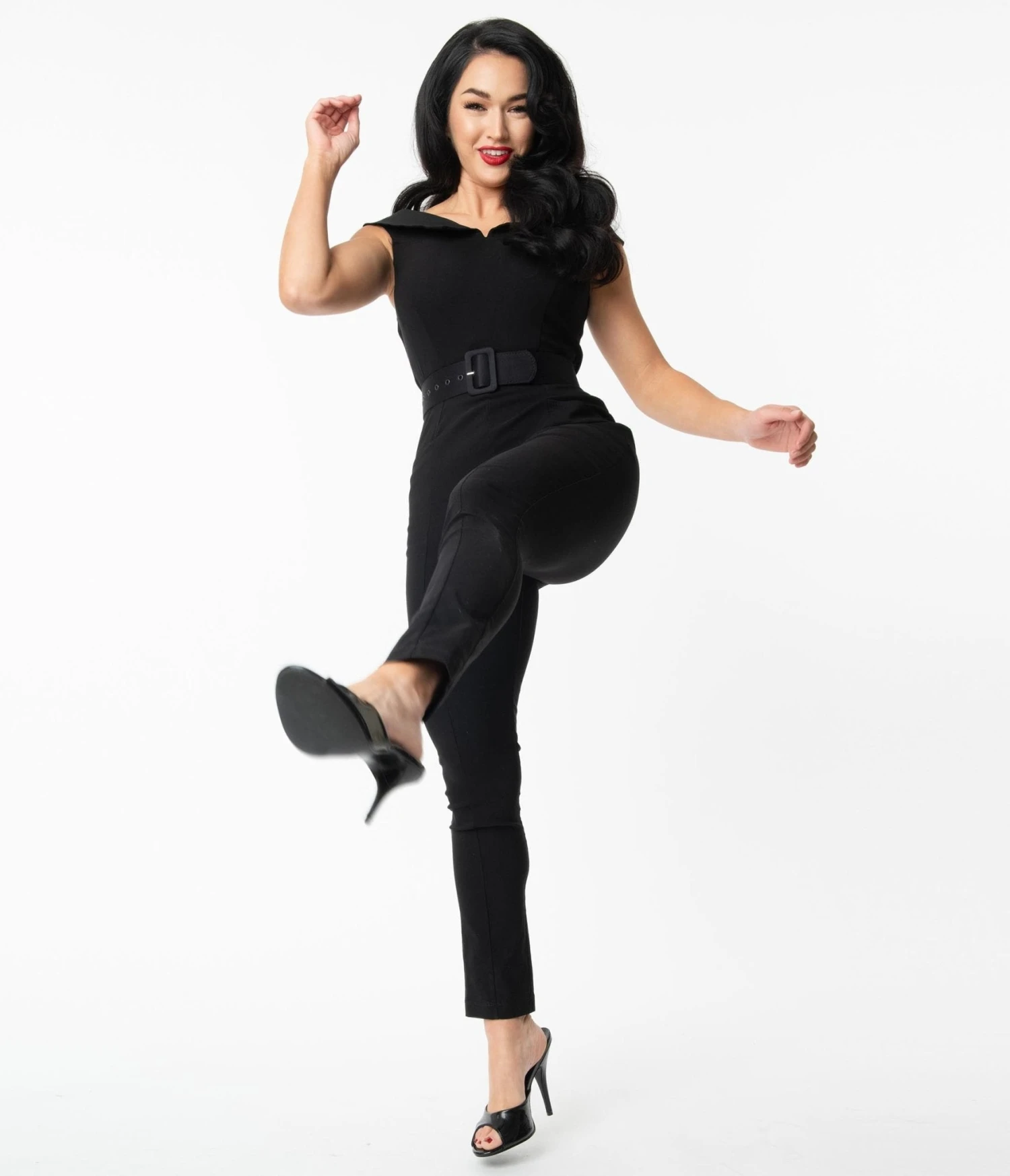 Unique Vintage Black Off Shoulder Gillian Jumpsuit 4 Unique Vintage Black Off Shoulder Gillian Jumpsuit - Image 4