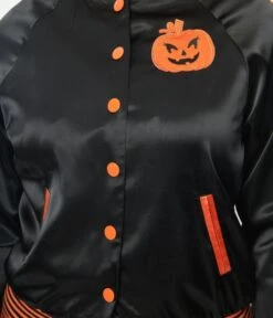 Unique Vintage Black & Orange Scream Queen Satin Bomber Jacket -Pleaser Clothing Store unique vintage black orange scream queen satin bomber jacket 559040