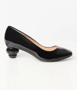 Unique Vintage Black Patent Leatherette Ball Heel Pumps -Pleaser Clothing Store unique vintage black patent leatherette ball heel pumps 408139
