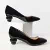 Unique Vintage Black Patent Leatherette Ball Heel Pumps