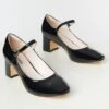 Unique Vintage Black Patent Leatherette Mary Jane Block Heels