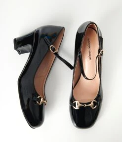 Unique Vintage Black Patent Leatherette Mary Jane Heels -Pleaser Clothing Store unique vintage black patent leatherette mary jane heels 169170