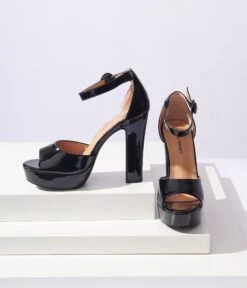 Unique Vintage Black Patent Leatherette Platform Sandals 5 Unique Vintage Black Patent Leatherette Platform Sandals -Pleaser Clothing Store unique vintage black patent leatherette platform sandals 334022