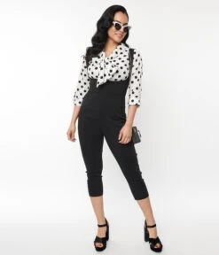Unique Vintage Black Pinafore Capris -Pleaser Clothing Store unique vintage black pinafore capris 122878