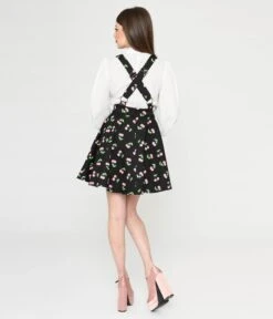 Unique Vintage Black & Pink Cherries Brionne Pinafore Skirt -Pleaser Clothing Store unique vintage black pink cherries brionne pinafore skirt 772757