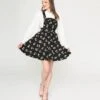 Unique Vintage Black & Pink Cherries Brionne Pinafore Skirt