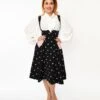 Unique Vintage Black & Pink Heart Amma Suspender Swing Skirt