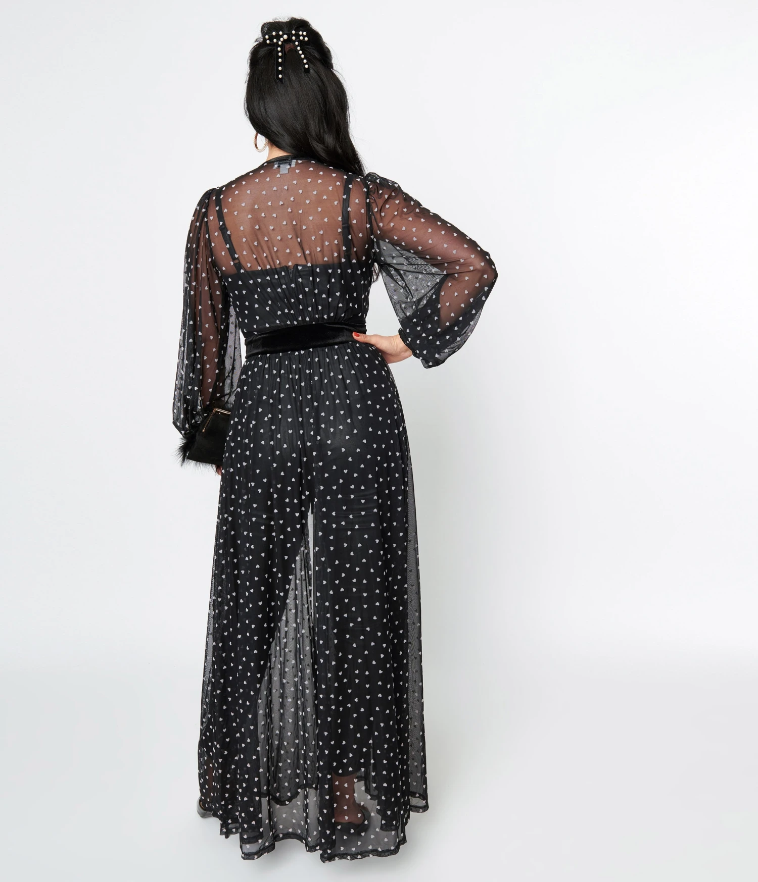 Unique Vintage Black & Pink Hearts Mesh Hollywood Duster 3 Unique Vintage Black & Pink Hearts Mesh Hollywood Duster - Image 3