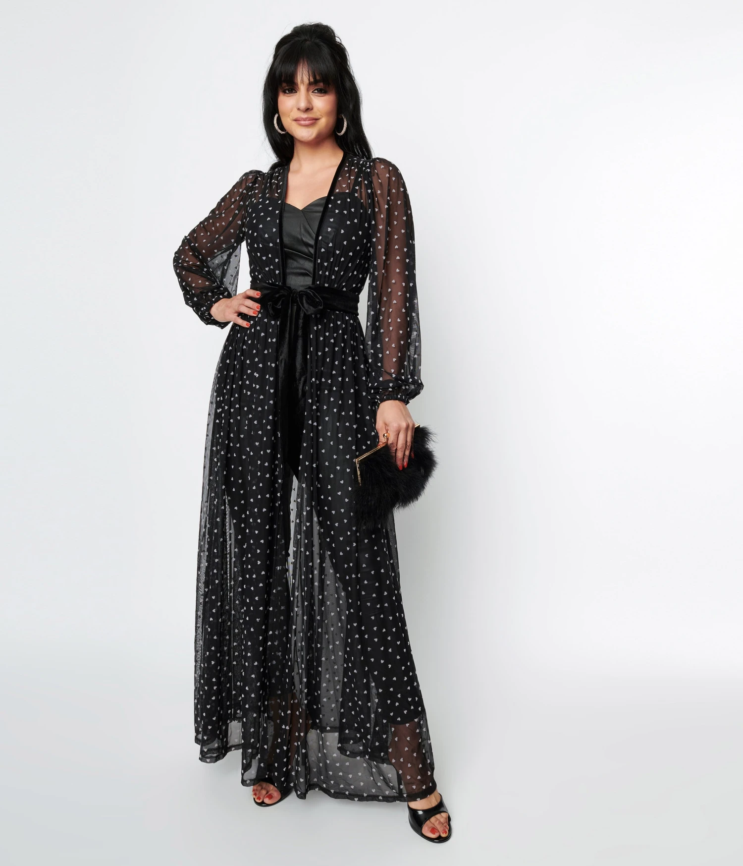 Unique Vintage Black & Pink Hearts Mesh Hollywood Duster 1 Unique Vintage Black & Pink Hearts Mesh Hollywood Duster