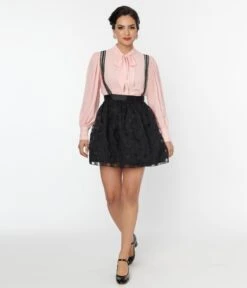 Unique Vintage Black Polka Dot Tulle Suspender Mini Skirt -Pleaser Clothing Store unique vintage black polka dot tulle suspender mini skirt 205125