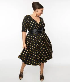 Unique Vintage Black & Pumpkin Delores Swing Dress 9 Unique Vintage Black & Pumpkin Delores Swing Dress -Pleaser Clothing Store unique vintage black pumpkin delores swing dress 650389