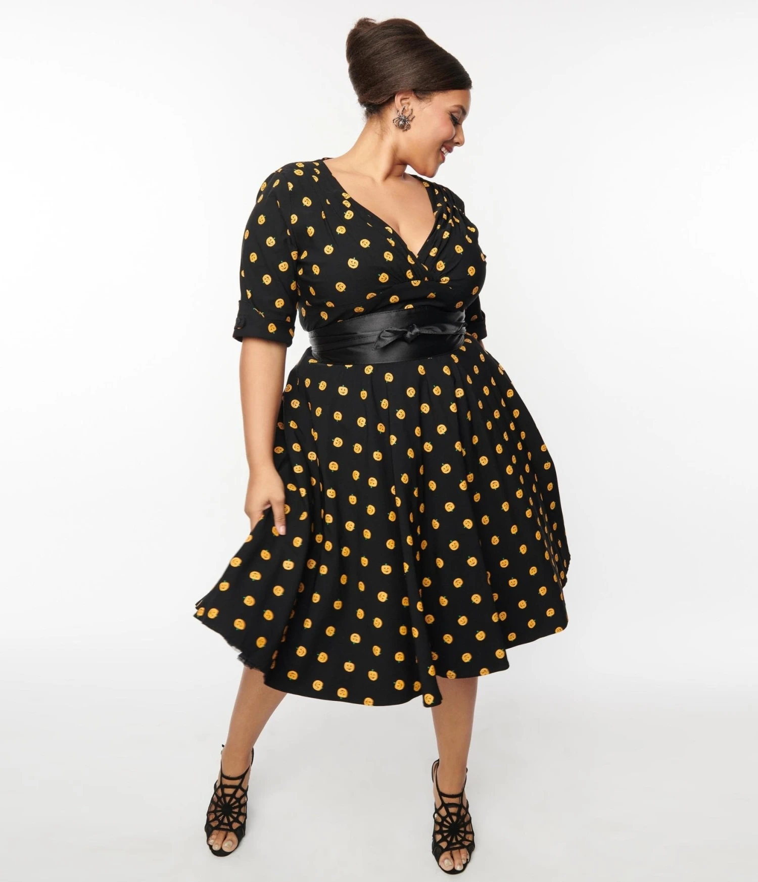 Unique Vintage Black & Pumpkin Delores Swing Dress 4 Unique Vintage Black & Pumpkin Delores Swing Dress - Image 4