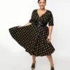 Unique Vintage Black & Pumpkin Delores Swing Dress