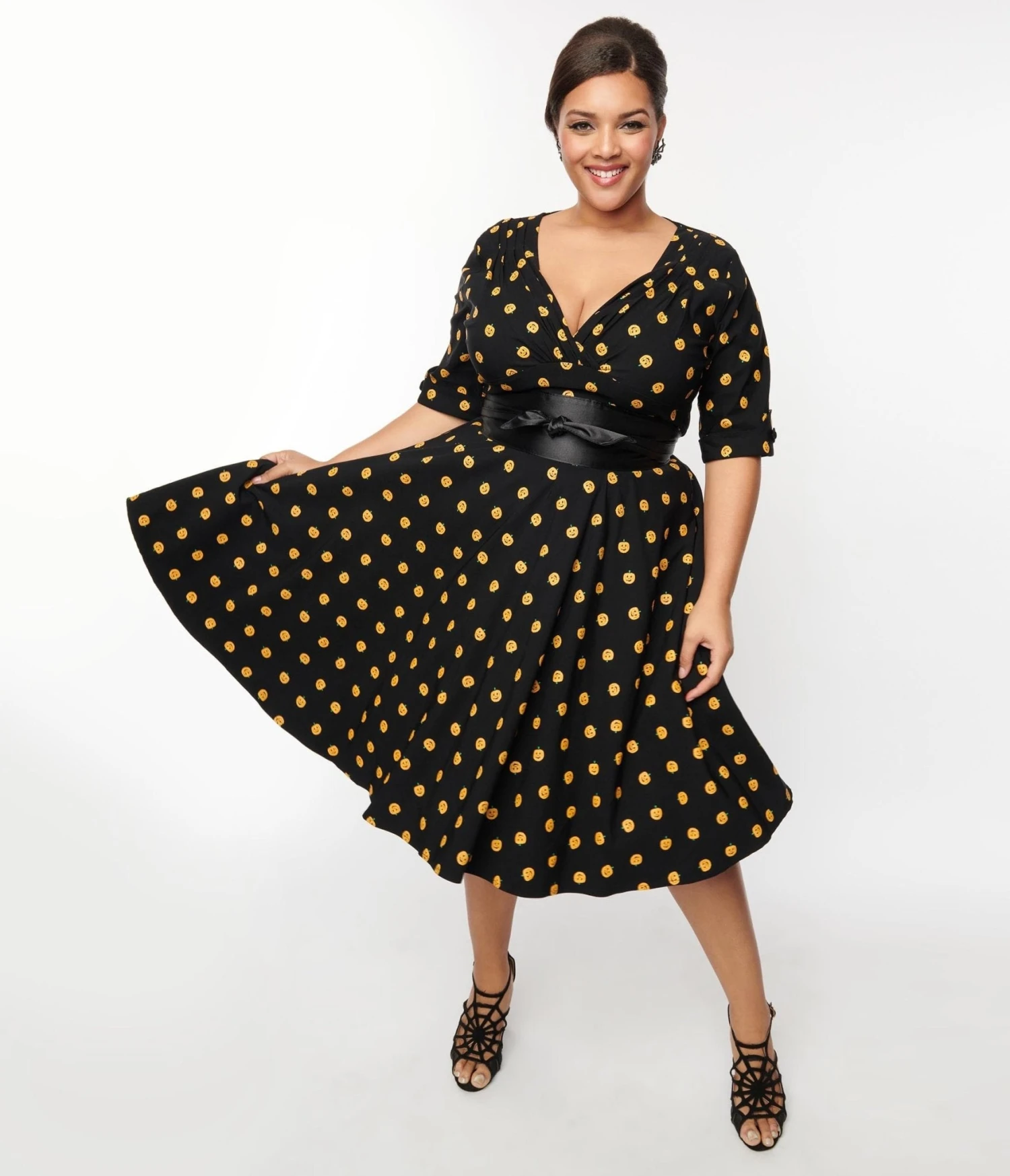 Unique Vintage Black & Pumpkin Delores Swing Dress 1 Unique Vintage Black & Pumpkin Delores Swing Dress