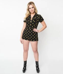 Unique Vintage Black Pumpkin Print Mia Romper 9 Unique Vintage Black Pumpkin Print Mia Romper -Pleaser Clothing Store unique vintage black pumpkin print mia romper 488003