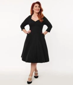 Unique Vintage Black Queen Anne Swing Dress -Pleaser Clothing Store unique vintage black queen anne swing dress 338991