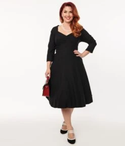 Unique Vintage Black Queen Anne Swing Dress -Pleaser Clothing Store unique vintage black queen anne swing dress 365209