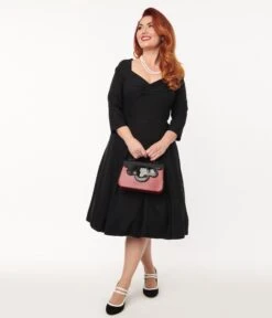 Unique Vintage Black Queen Anne Swing Dress -Pleaser Clothing Store unique vintage black queen anne swing dress 874018