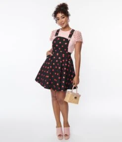 Unique Vintage Black & Red Hearts Brionne Pinafore Skirt -Pleaser Clothing Store unique vintage black red hearts brionne pinafore skirt 502211