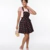 Unique Vintage Black & Red Hearts Brionne Pinafore Skirt