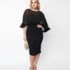 Unique Vintage Black Ruffle Capelet Wiggle Dress