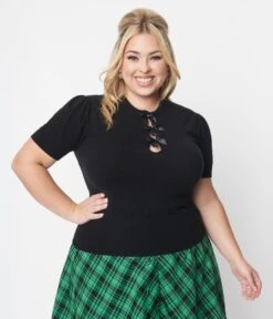 Unique Vintage Black Satin Bow Cutout Sweater -Pleaser Clothing Store unique vintage black satin bow cutout sweater 470169