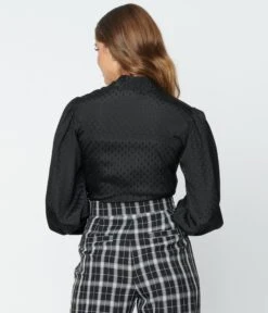 Unique Vintage Black Satin Polka Dot Gwen Blouse -Pleaser Clothing Store unique vintage black satin polka dot gwen blouse 958620