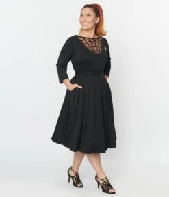 Unique Vintage Black Spiderweb Devon Swing Dress -Pleaser Clothing Store unique vintage black spiderweb devon swing dress 830023