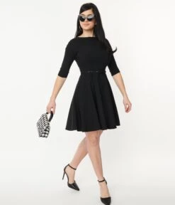 Unique Vintage Black Stephanie Fit & Flare Dress -Pleaser Clothing Store unique vintage black stephanie fit flare dress 329012