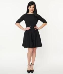 Unique Vintage Black Stephanie Fit & Flare Dress -Pleaser Clothing Store unique vintage black stephanie fit flare dress 832617
