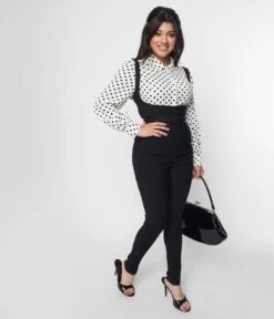 Unique Vintage Black Suspender Cigarette Capris -Pleaser Clothing Store unique vintage black suspender cigarette capris 922647