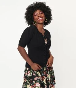 Unique Vintage Black Telluride Cardigan Sweater -Pleaser Clothing Store unique vintage black telluride cardigan sweater 500760