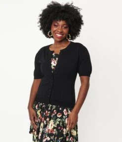 Unique Vintage Black Telluride Cardigan Sweater -Pleaser Clothing Store unique vintage black telluride cardigan sweater 535554