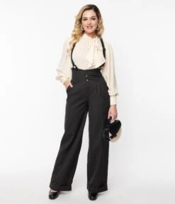 Unique Vintage Black Thelma Suspender Pants